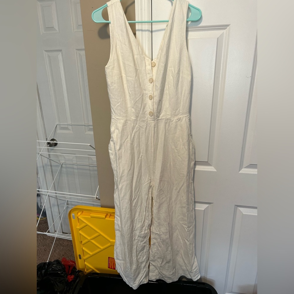 Loft White Wide Leg Button Down zip back jumpsuit
